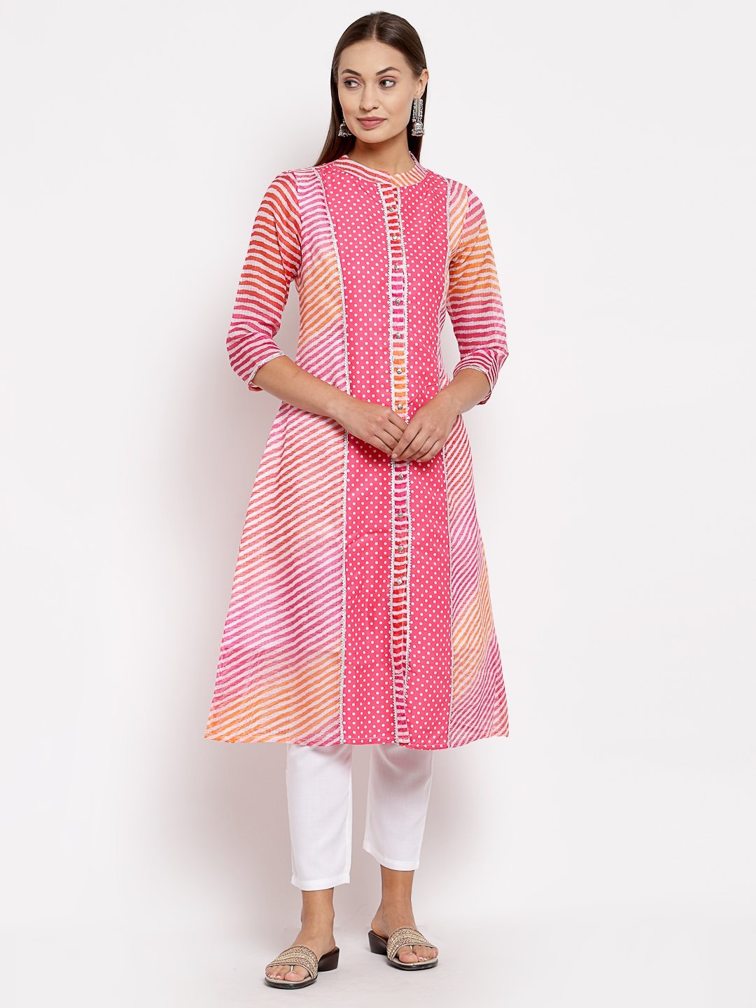 Women Pink Cotton Printed Kurti by Myshka (