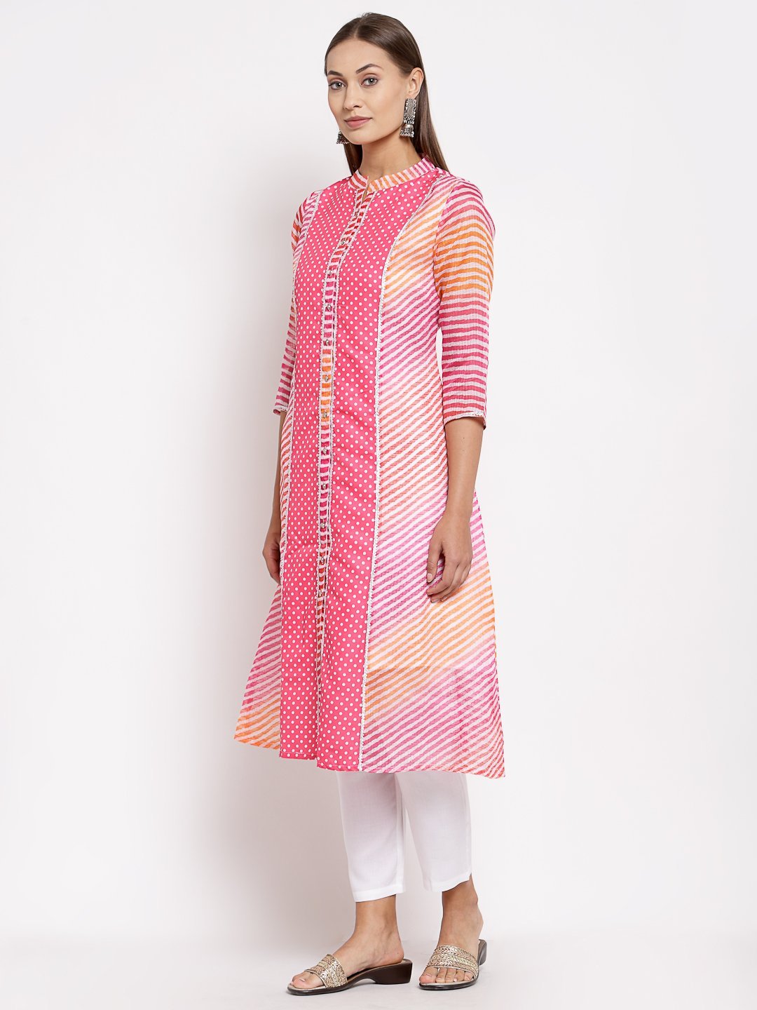 Women Pink Cotton Printed Kurti by Myshka (