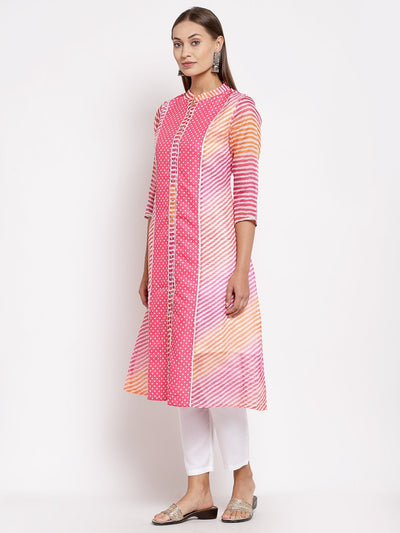 Women Pink Cotton Printed Kurti by Myshka (