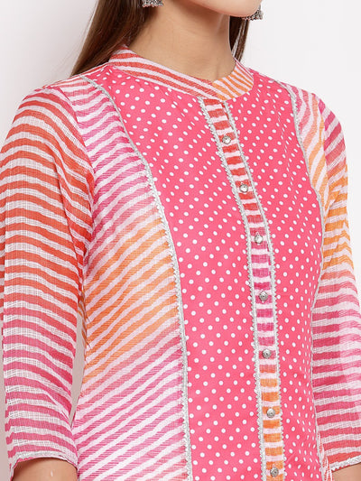 Women Pink Cotton Printed Kurti by Myshka (