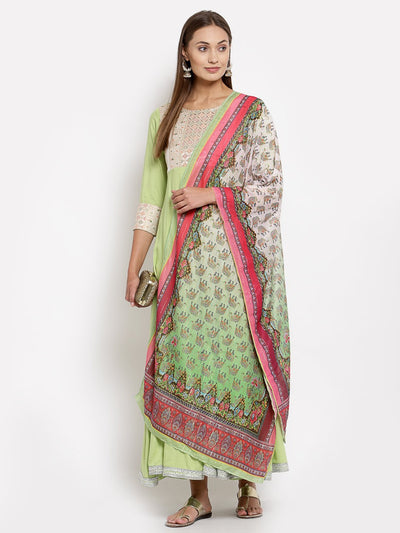 Women Green Anarkali Kurta with Dupatta Set by Myshka (