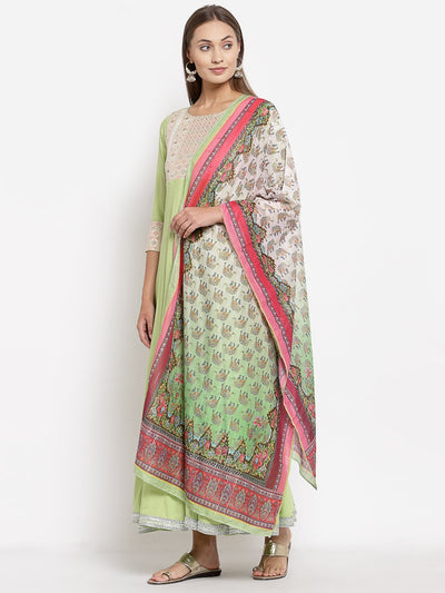 Women Green Anarkali Kurta with Dupatta Set by Myshka (