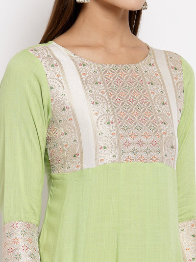 Women Green Anarkali Kurta with Dupatta Set by Myshka (