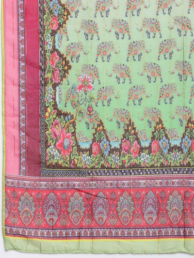 Women Green Anarkali Kurta with Dupatta Set by Myshka (