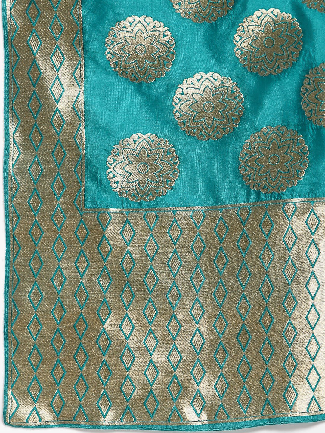 Women's Green Silk Solid 3/4 Sleeve V Neck Casual Anarkali Gown