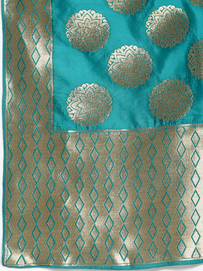 Women's Green Silk Solid 3/4 Sleeve V Neck Casual Anarkali Gown