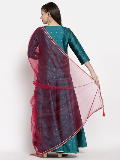 Women Green Silk Anarkali Kurta with Dupatta Set by Myshka (