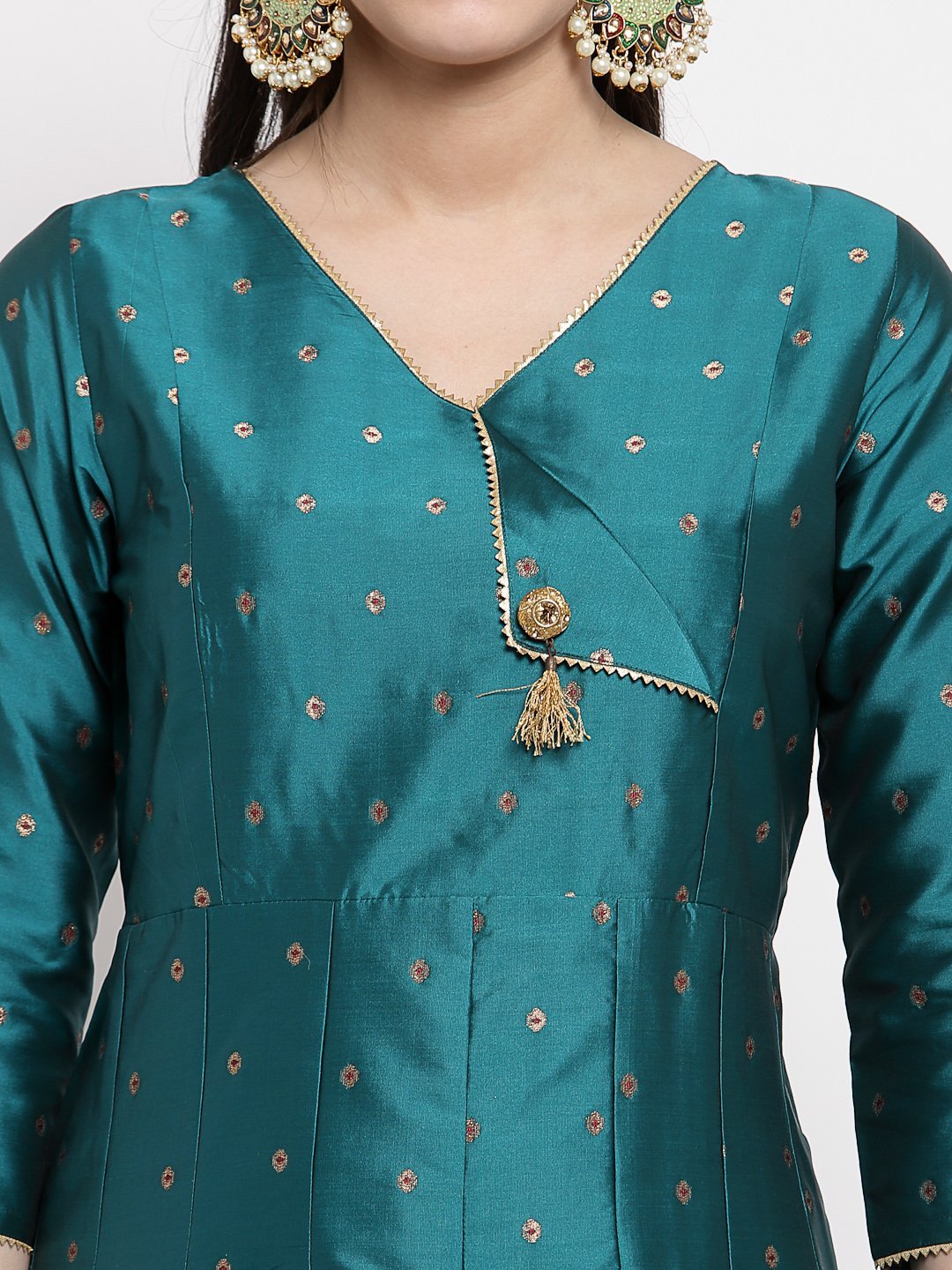 Women Green Silk Anarkali Kurta with Dupatta Set by Myshka (