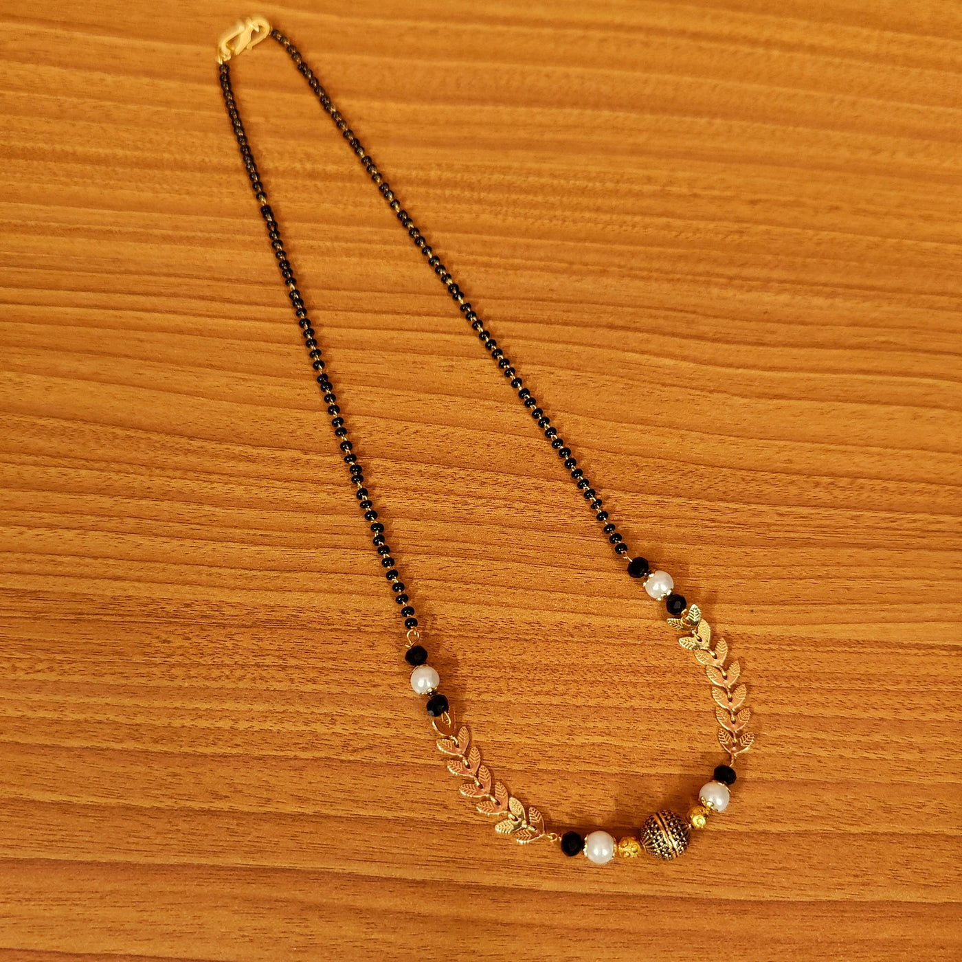 Women 's Gold Plated Antique Bead & Pearl Mangalsutra
