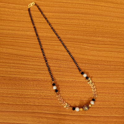 Women 's Gold Plated Antique Bead & Pearl Mangalsutra