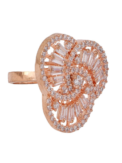 Women's Rose Gold-Plated Ad Studded Circular Hand Crafted Adjustable Finger Ring