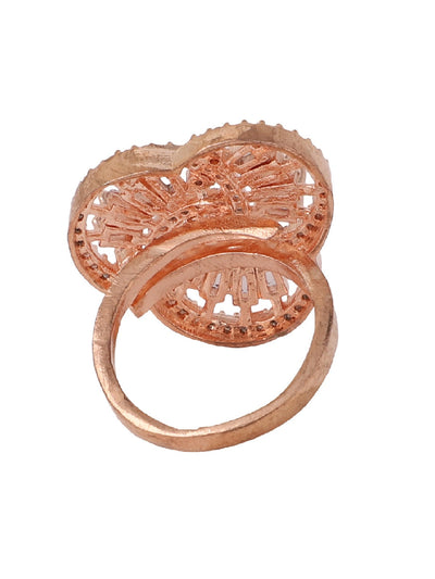 Women's Rose Gold-Plated Ad Studded Circular Hand Crafted Adjustable Finger Ring