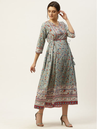 Women's Floral Printed Anarkali Dress & Dupatta Set