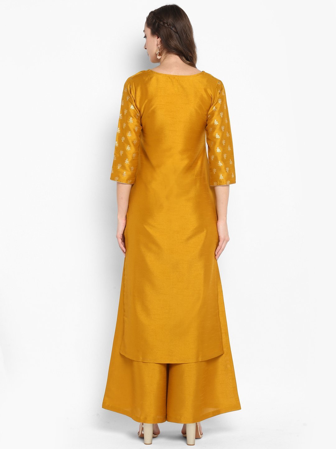 Women's Mustard Poly Silk Kurta With Palaz