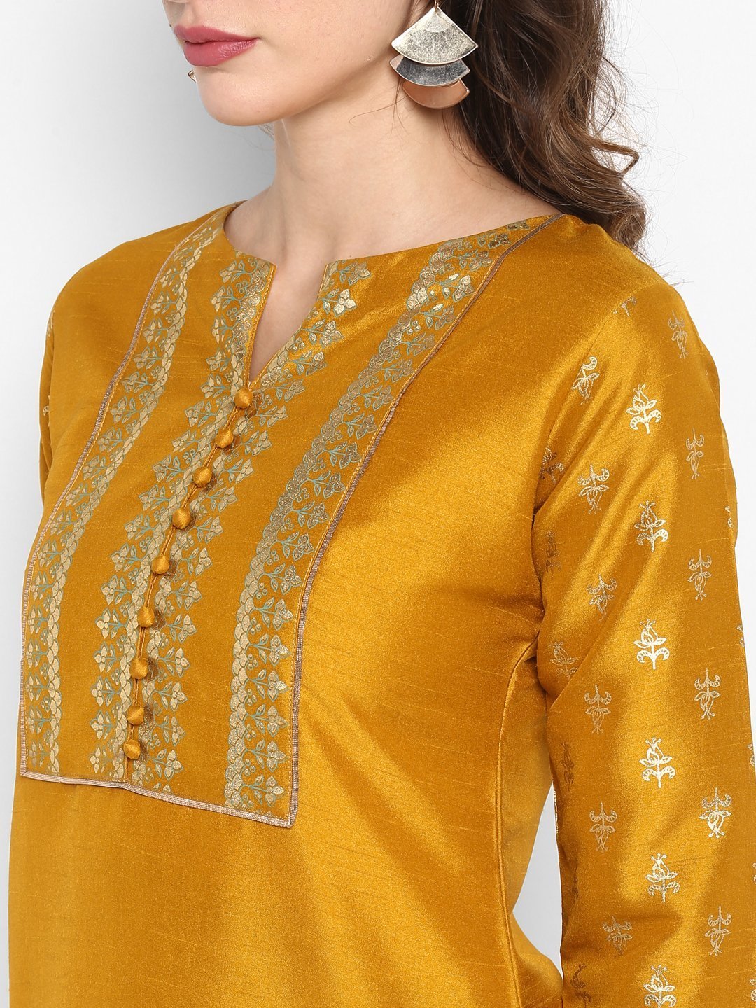 Women's Mustard Poly Silk Kurta With Palaz