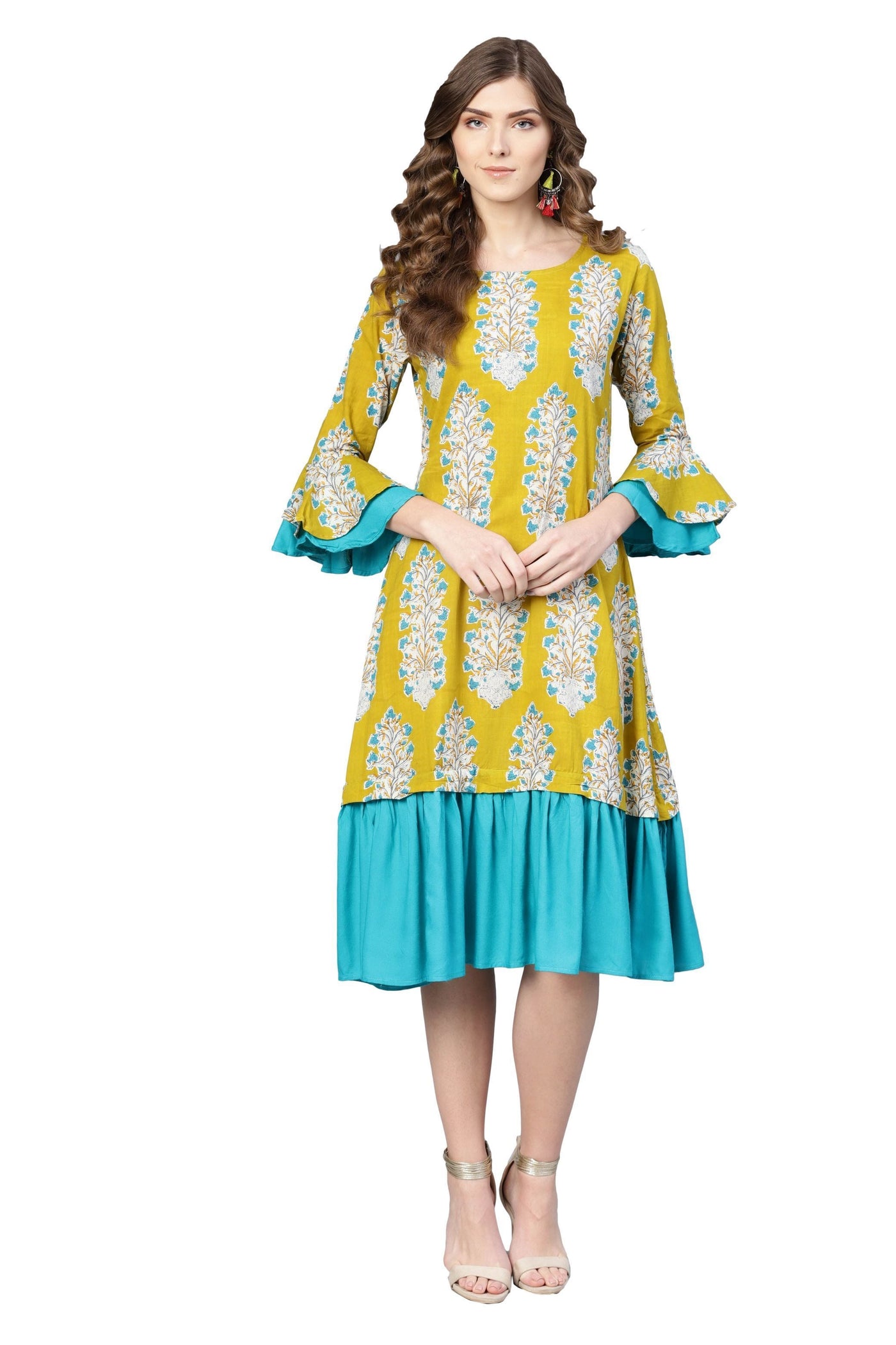 Women Green Cotton Printed Kurti by Myshka (