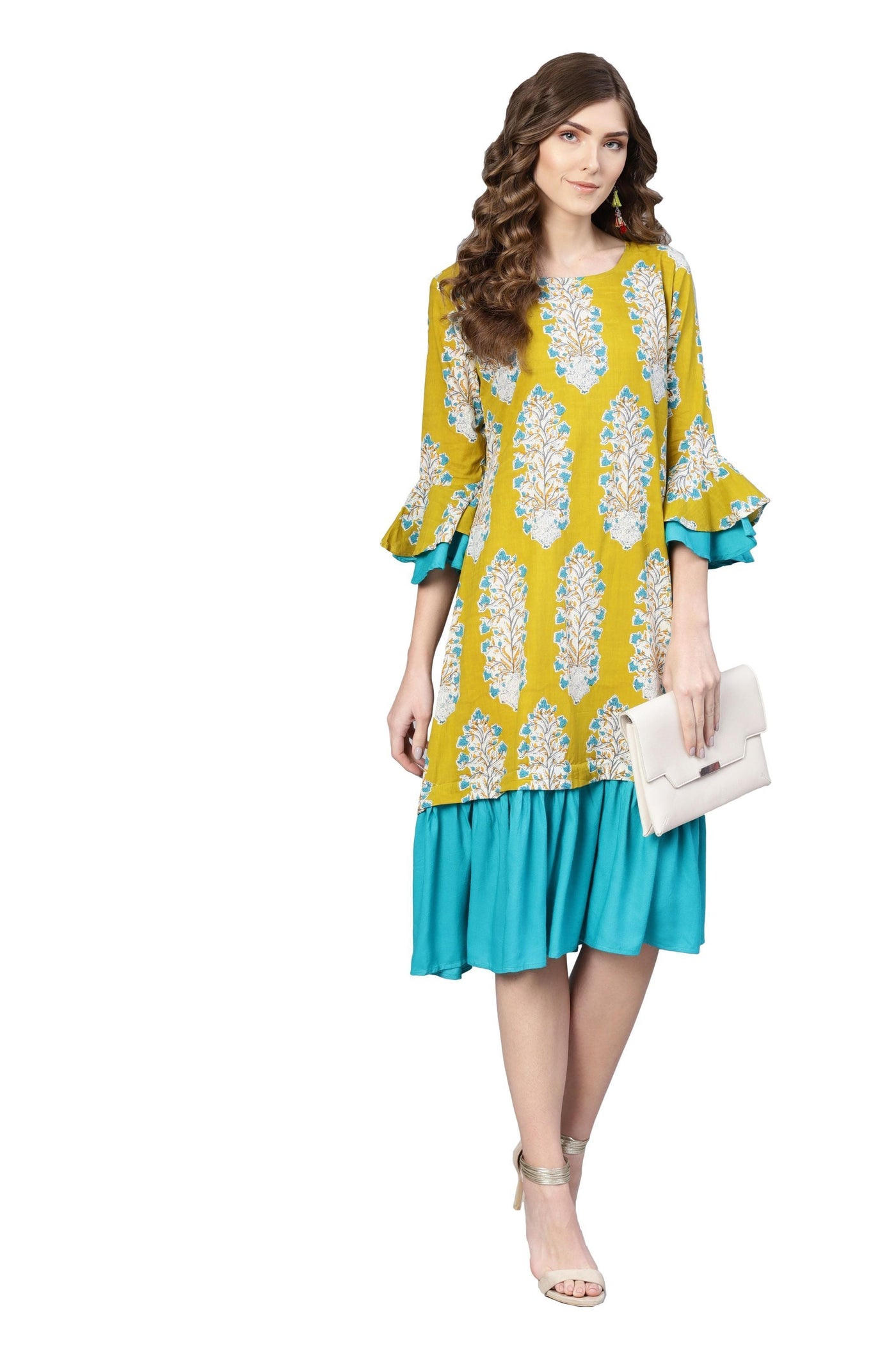 Women Green Cotton Printed Kurti by Myshka (