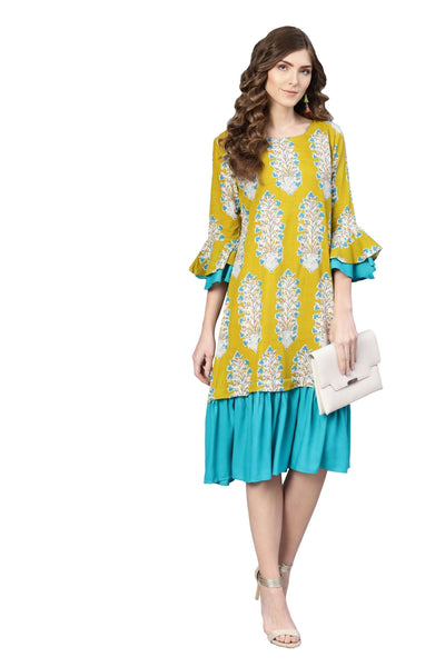 Women Green Cotton Printed Kurti by Myshka (