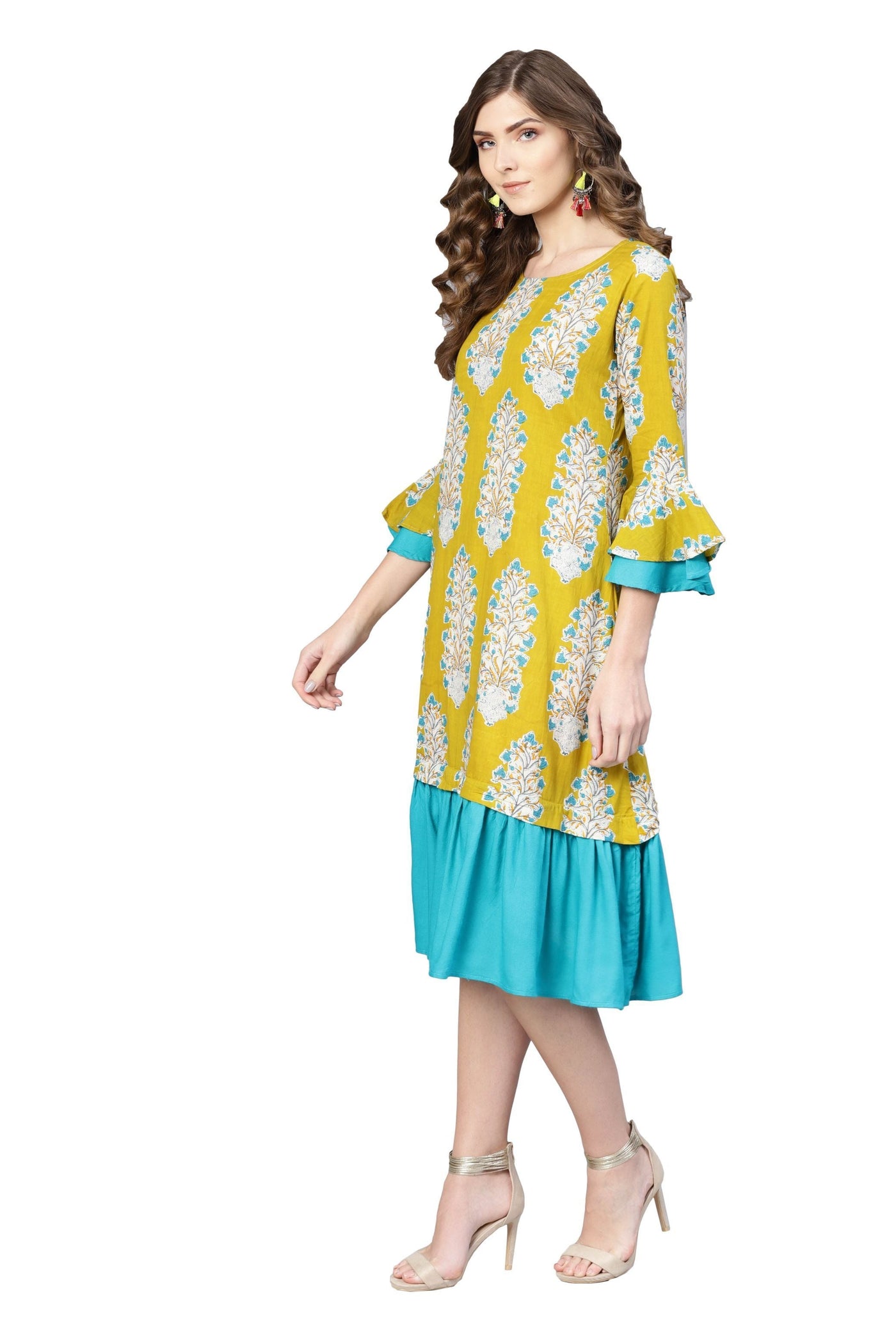 Women Green Cotton Printed Kurti by Myshka (
