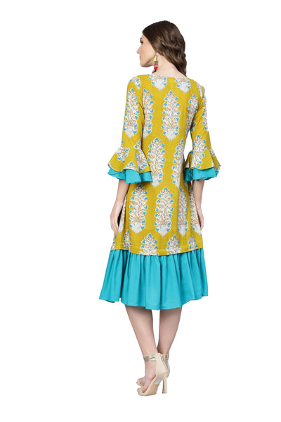 Women Green Cotton Printed Kurti by Myshka (