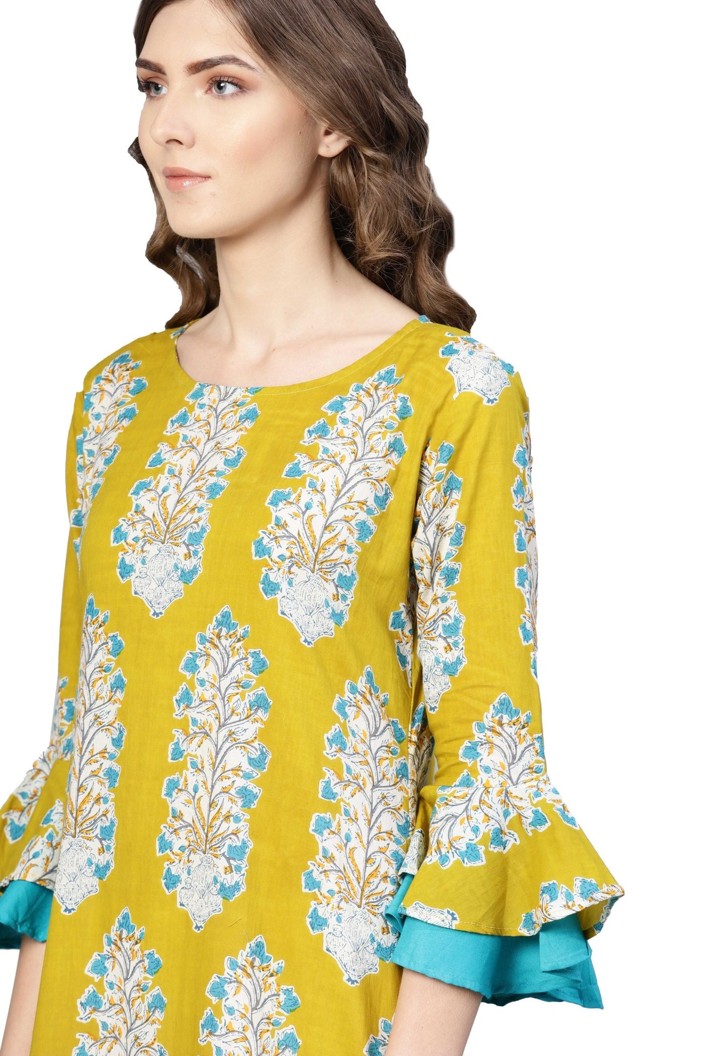 Women Green Cotton Printed Kurti by Myshka (