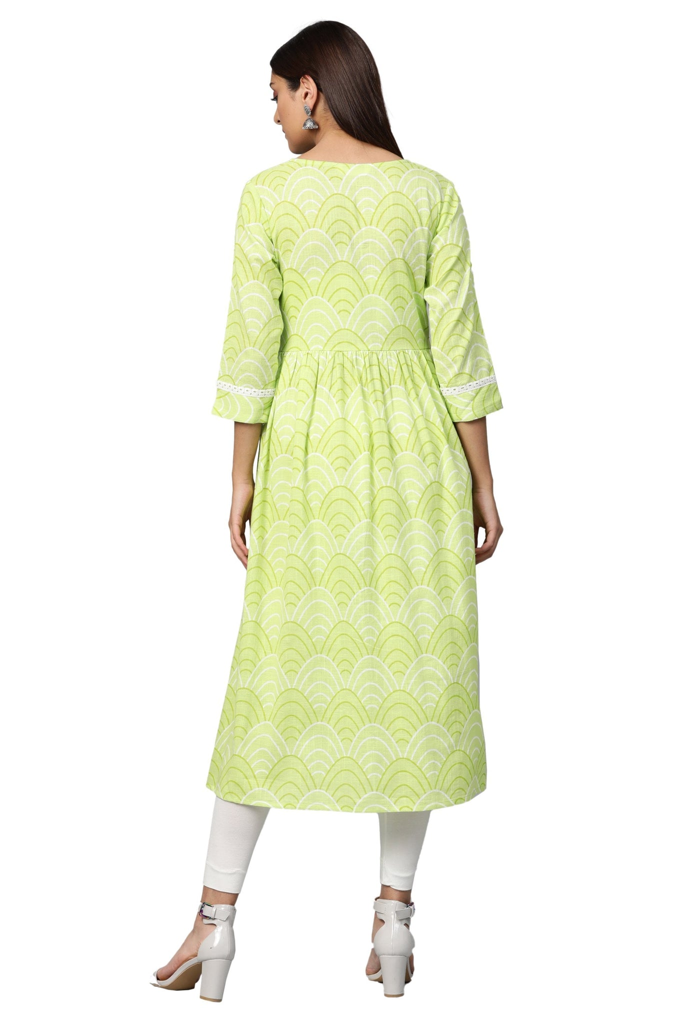 Women Green Cotton Printed Dress by Myshka (1