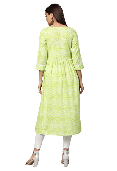 Women Green Cotton Printed Dress by Myshka (1