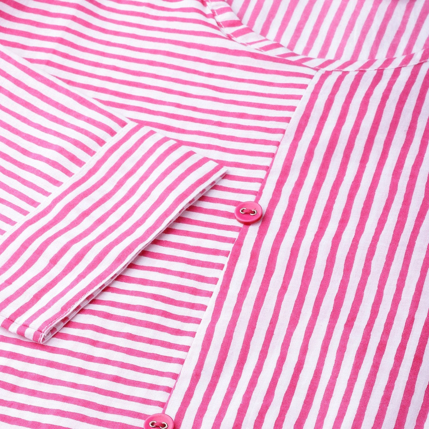 Women's Pink Cotton Printed Half Sleeve Round Neck Casual Kurta Only