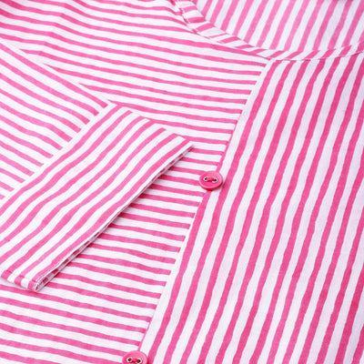 Women's Pink Cotton Printed Half Sleeve Round Neck Casual Kurta Only