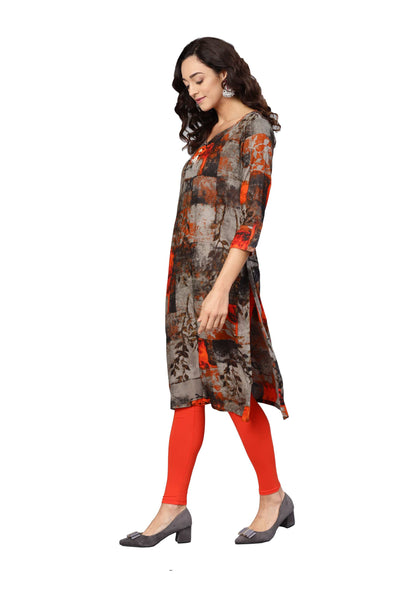 Women's Black Cotton Printed 3/4 Sleeve V-Neck Kurta Only