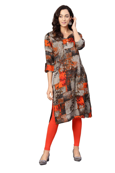 Women's Black Cotton Printed 3/4 Sleeve V-Neck Kurta Only