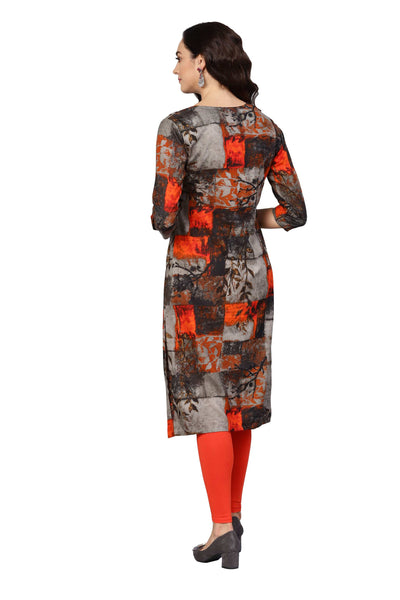 Women's Black Cotton Printed 3/4 Sleeve V-Neck Kurta Only