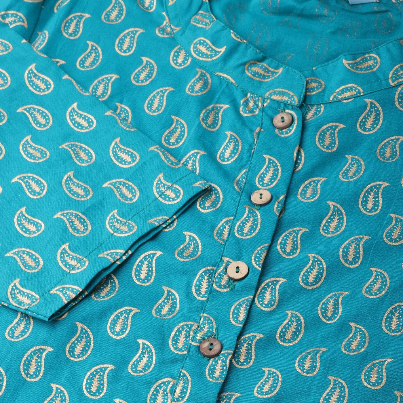 Women's Green Cotton Half Sleeve Round Neck Printed Kurta Only