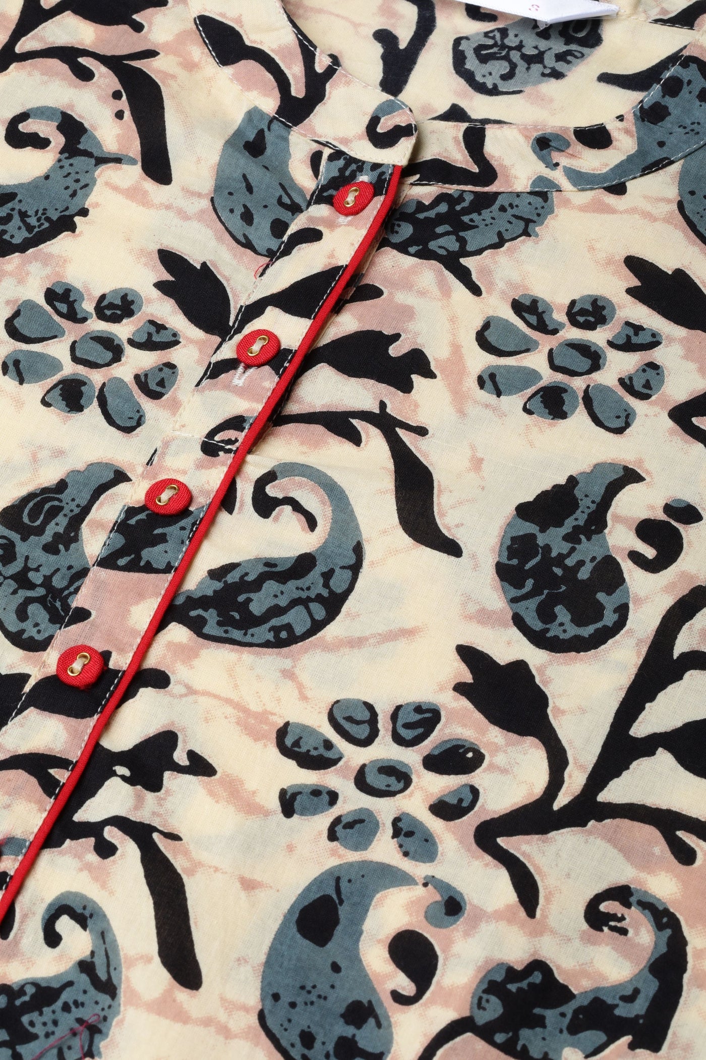 Women's Multi Cotton Printed 3/4 Sleeve Mandarin Neck Casual Kurta Only