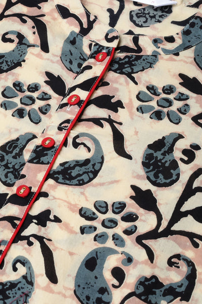 Women's Multi Cotton Printed 3/4 Sleeve Mandarin Neck Casual Kurta Only