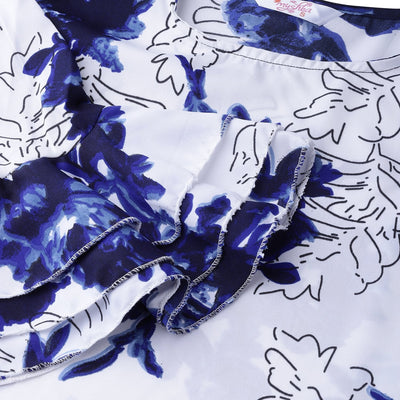 Women's White Printed Bell Sleeve Round Neck Crepe Casual Top