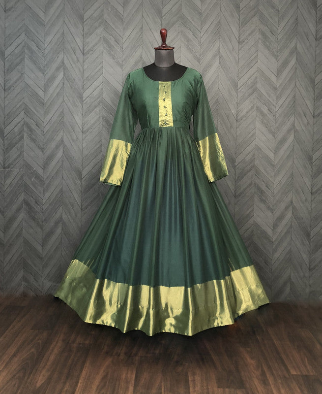 Women's Green Chiffon Zari Woven Festive Anarkali Dress
