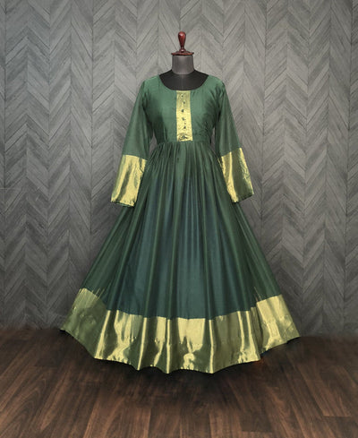 Women's Green Chiffon Zari Woven Festive Anarkali Dress