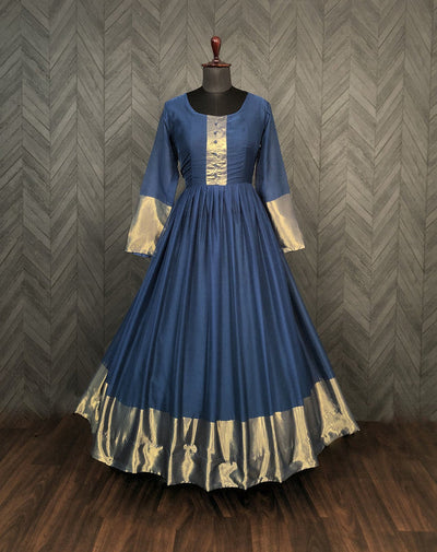 Women's Blue Chiffon Zari Woven Festive Anarkali Dress