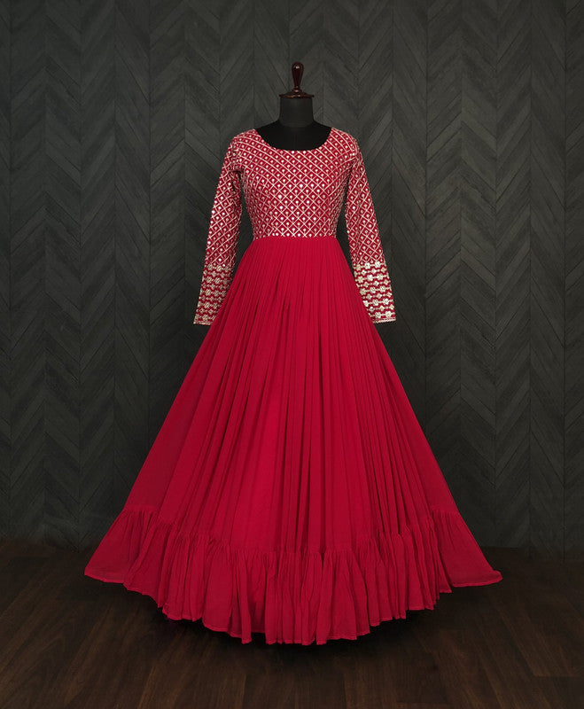 Women's Pink Faux Blooming Sequins With Zari Embroidered Anarkali Dress