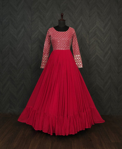 Women's Pink Faux Blooming Sequins With Zari Embroidered Anarkali Dress