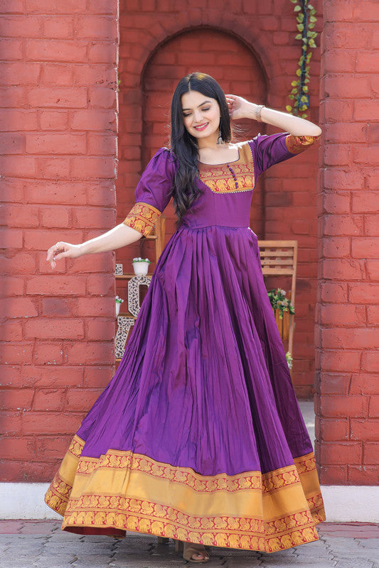 Women's Purple Silk Jacquard Weaving Festive Anarkali Dress