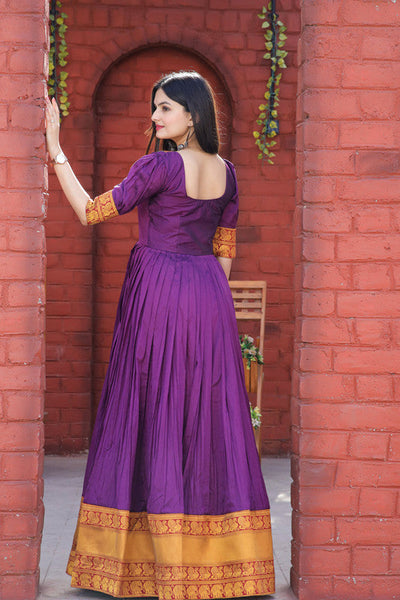 Women's Purple Silk Jacquard Weaving Festive Anarkali Dress