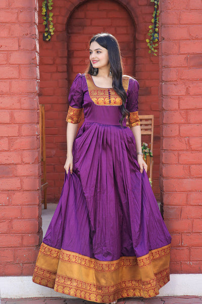 Women's Purple Silk Jacquard Weaving Festive Anarkali Dress