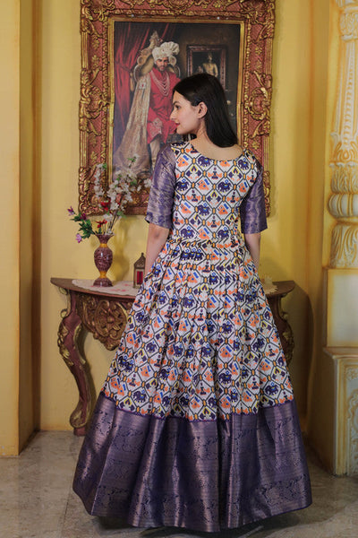 Women's Wine Soft Silk Patola Print With Jacquard Weaving Work Anarkali Dress