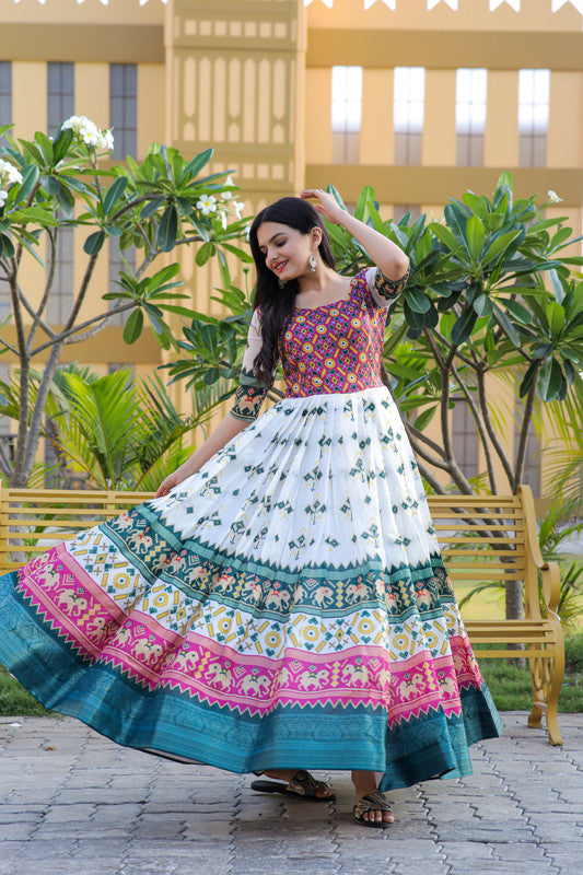 Women's Multicolor Patola Silk Jacquard Weaving Work Anarkali Dress