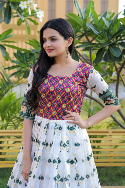 Women's Multicolor Patola Silk Jacquard Weaving Work Anarkali Dress