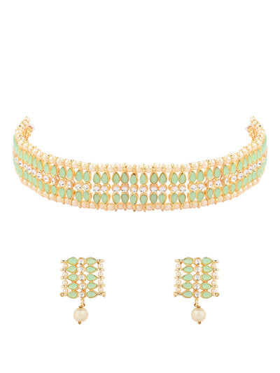 Women's 18k Gold Plated Traditional Peach Pearl & Kundan Studded Choker Necklace Jewellery Set