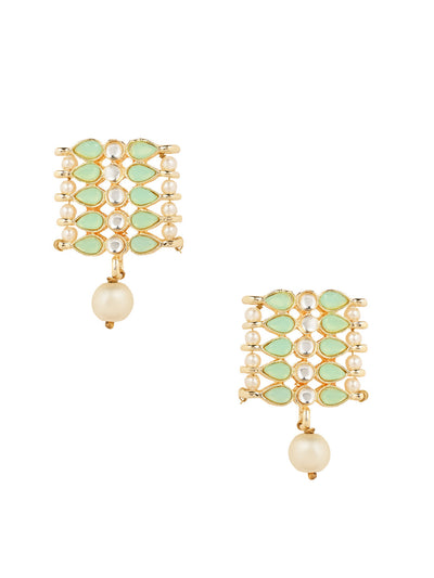 Women's 18k Gold Plated Traditional Peach Pearl & Kundan Studded Choker Necklace Jewellery Set