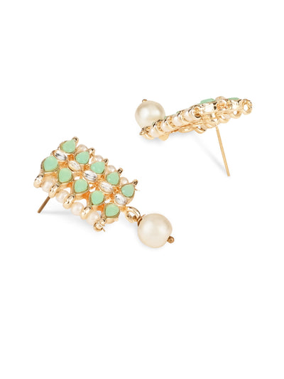 Women's 18k Gold Plated Traditional Peach Pearl & Kundan Studded Choker Necklace Jewellery Set